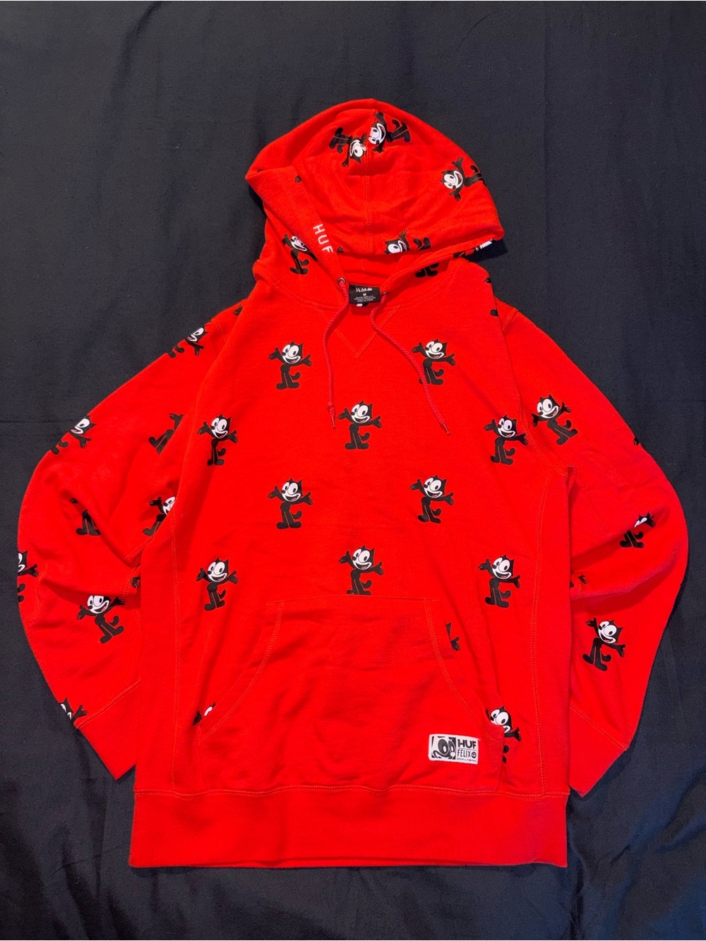 Rare Collab HUF with Felix The Cat All Over Print Hoodie Red Color Medium